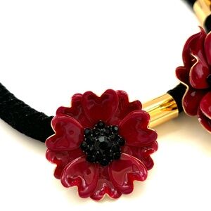Kate Spade Necklace "Precious Poppies" Red Enamel & Black Crystals